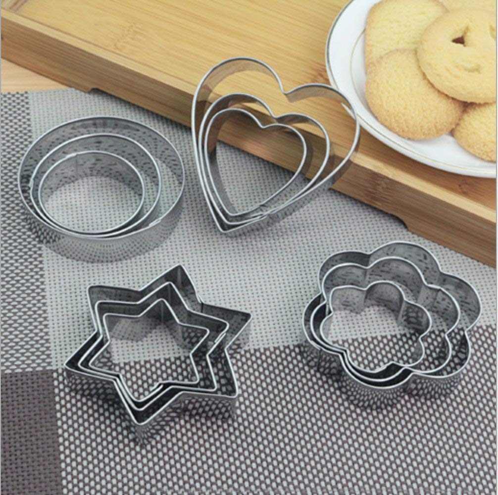 0813 Cookie Cutter Stainless Steel Cookie Cutter with Shape Heart Round Star and Flower (12 Pieces) - SkyShopy 0813 Cookie Cutter Stainless Steel Cookie Cutter with Shape Heart Round Star and Flower (12 Pieces) - SkyShopy